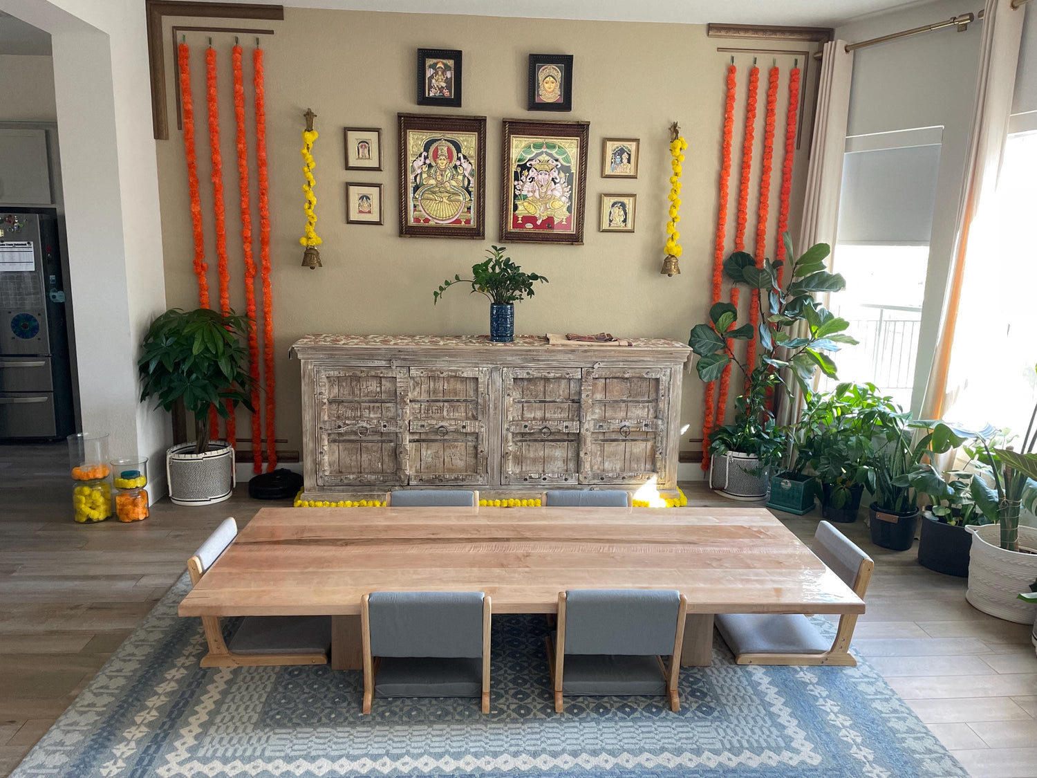 Handcrafted Japanese floor table made from solid wood with a live edge design. A low dining table perfect for tea, family meals, or modern spaces. Sustainable, custom-made furniture from Austin, Texas with timeless artisan style.