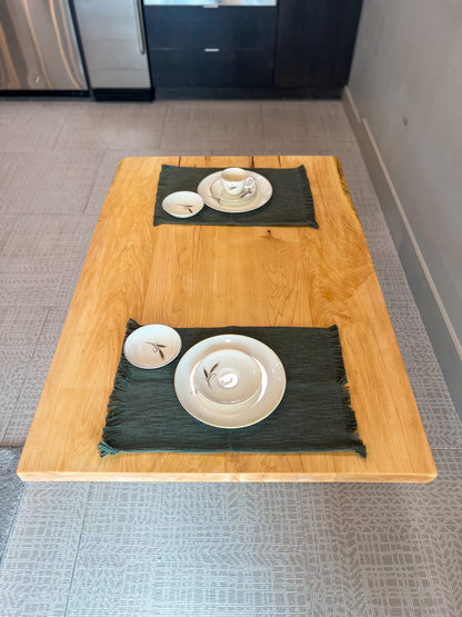 Handcrafted Japanese floor table, a solid wood low dining table with live edge design. Custom walnut, cherry, or reclaimed wood table for modern kitchens, Korean dining rooms, or living spaces. Perfect as a wedding, housewarming, or holiday gift.